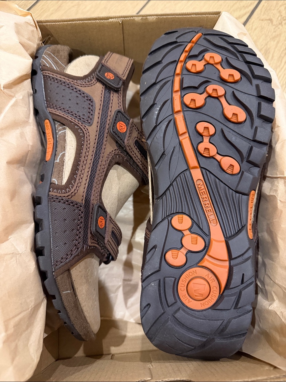 Merrell Men's Sandspur Oak Adjustable Sandals, Dark Earth, New